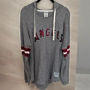 Pink Angels Baseball Sparkle Hooded Sweatshirt Grey Red & White Women's Size XS